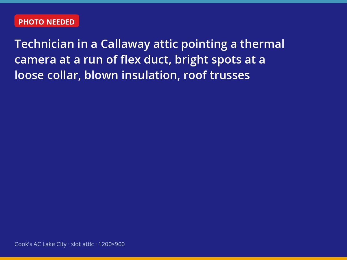 Thermal camera inspection of attic flex duct in a Callaway home