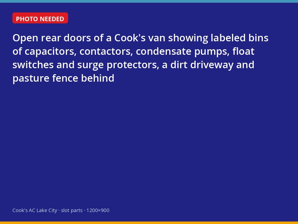 Stocked parts bins in the back of a Cook's van on a rural Columbia City driveway