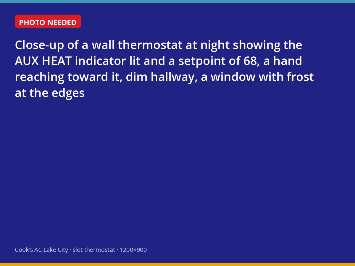 Thermostat displaying the auxiliary heat indicator on a cold night