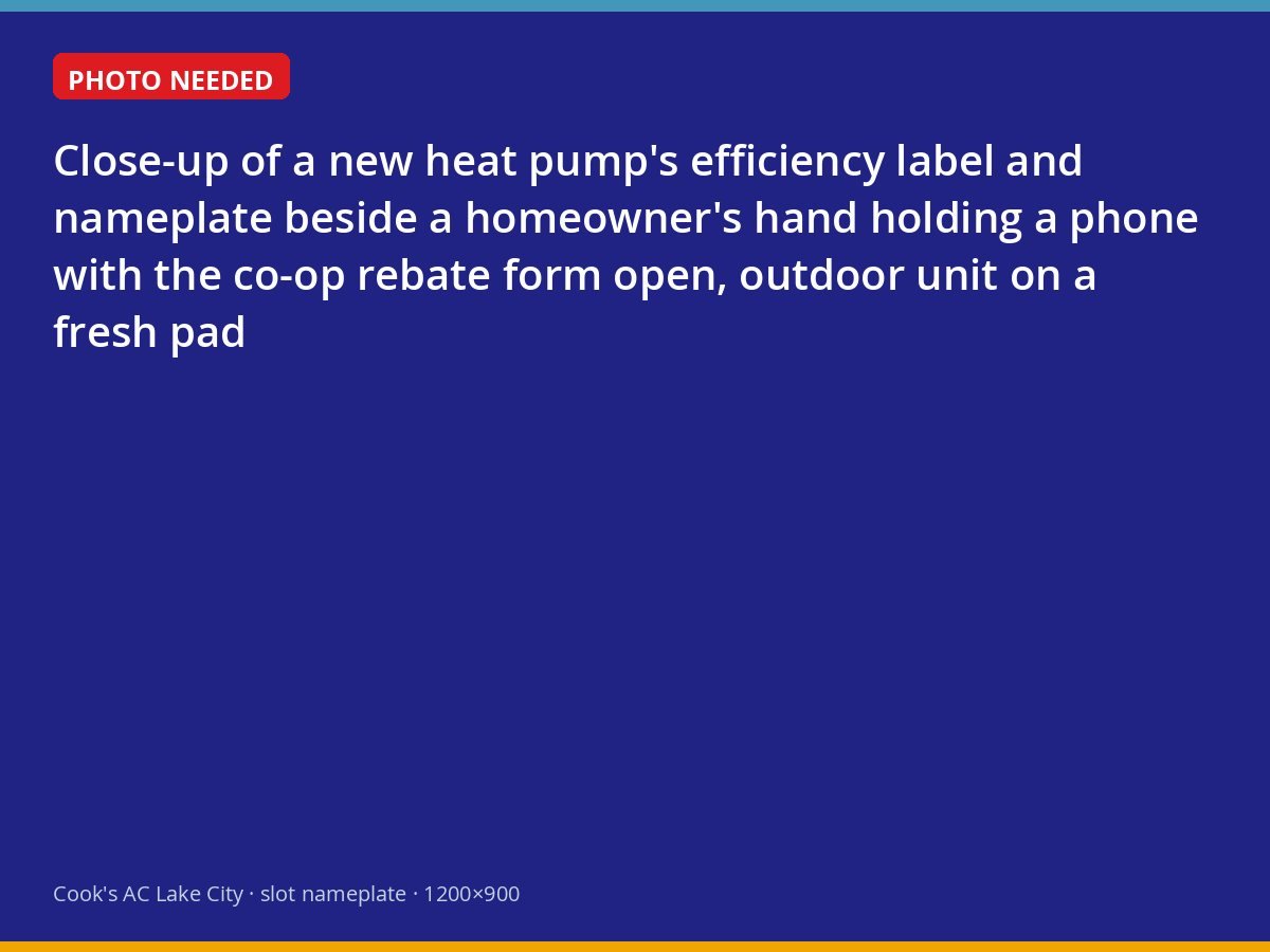 Heat pump efficiency label and rebate form being compared at install