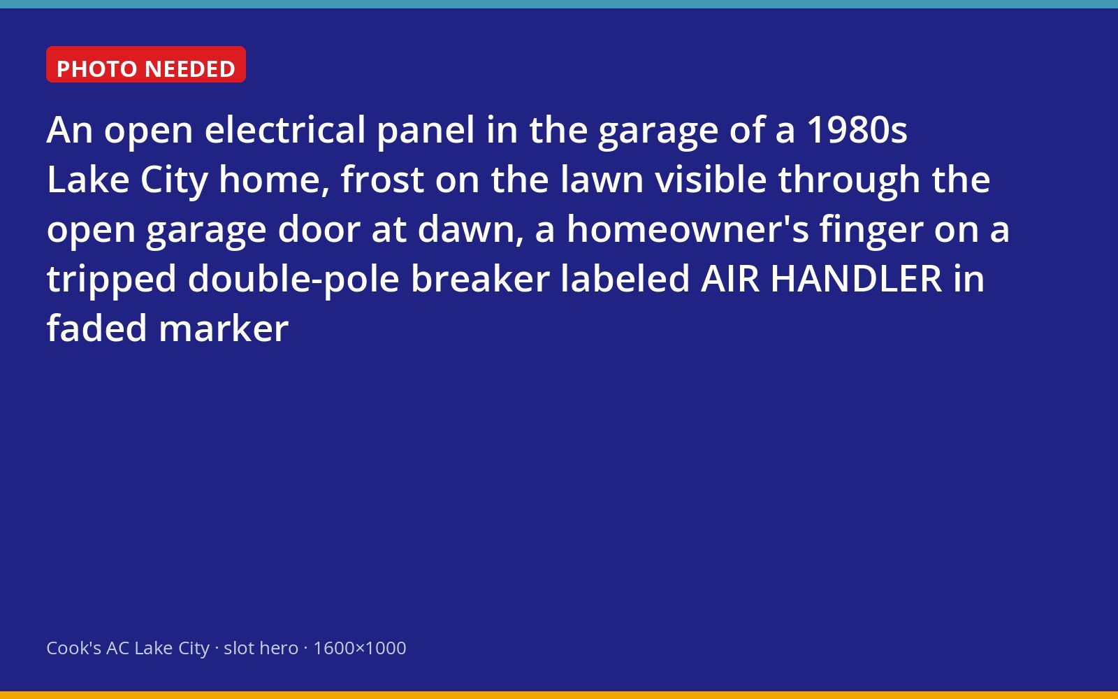 Tripped air handler breaker in a Lake City garage panel on a frosty morning