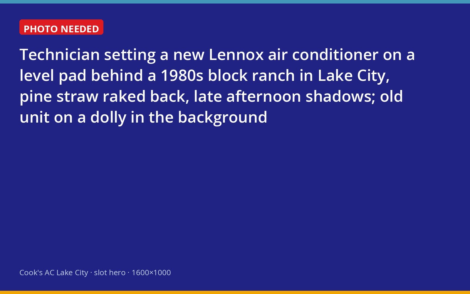 Cook's technician leveling a new air conditioner behind a block ranch home in Lake City