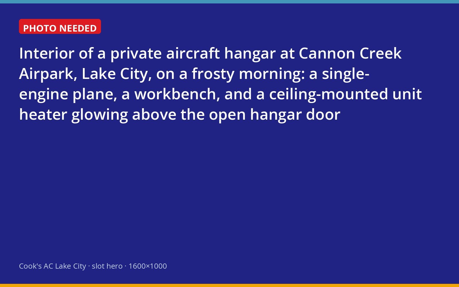 Ceiling-mounted unit heater warming a private hangar at Cannon Creek Airpark