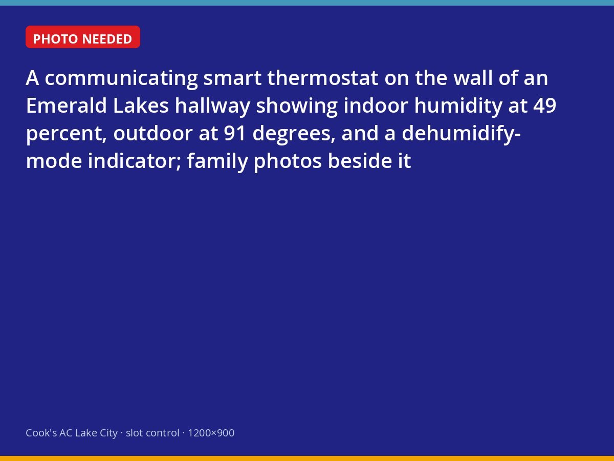 Smart thermostat showing 49 percent indoor humidity on a 91-degree Lake City day