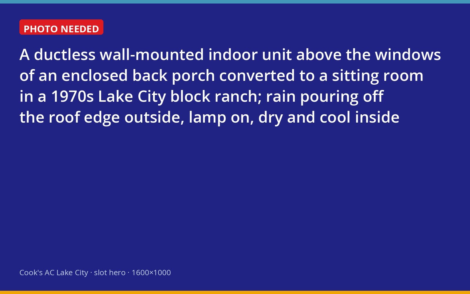 Ductless mini-split indoor unit cooling a converted back porch during a Lake City summer downpour