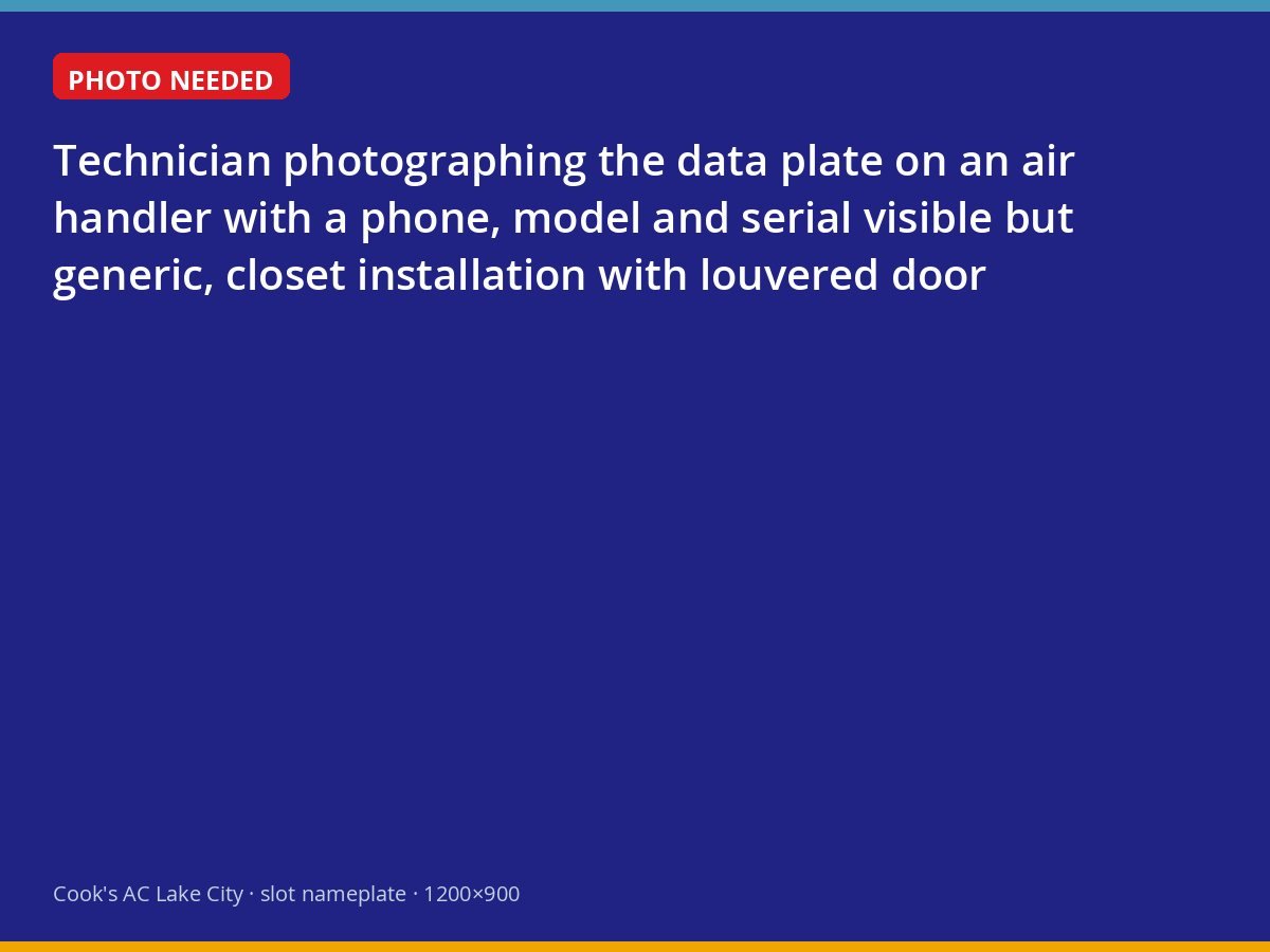 Technician recording the model and serial number from an air handler data plate