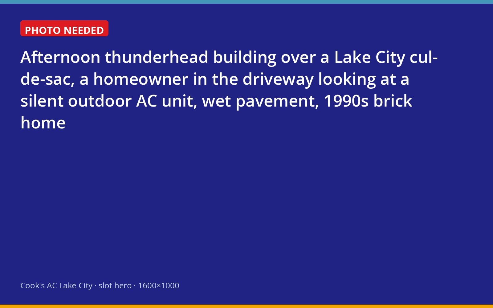 Homeowner checking a quiet air conditioner as a summer storm builds over a Lake City neighborhood