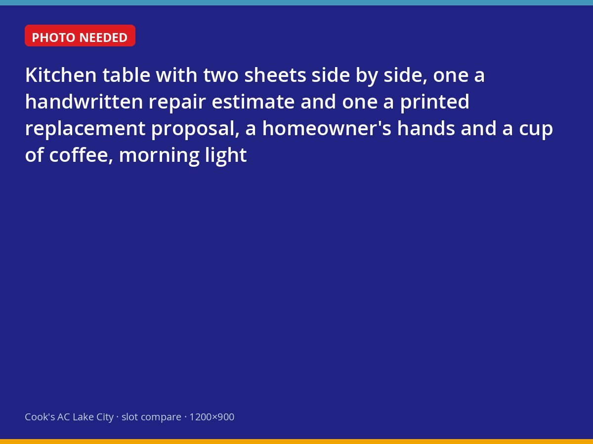 A repair estimate and a replacement proposal laid side by side on a kitchen table