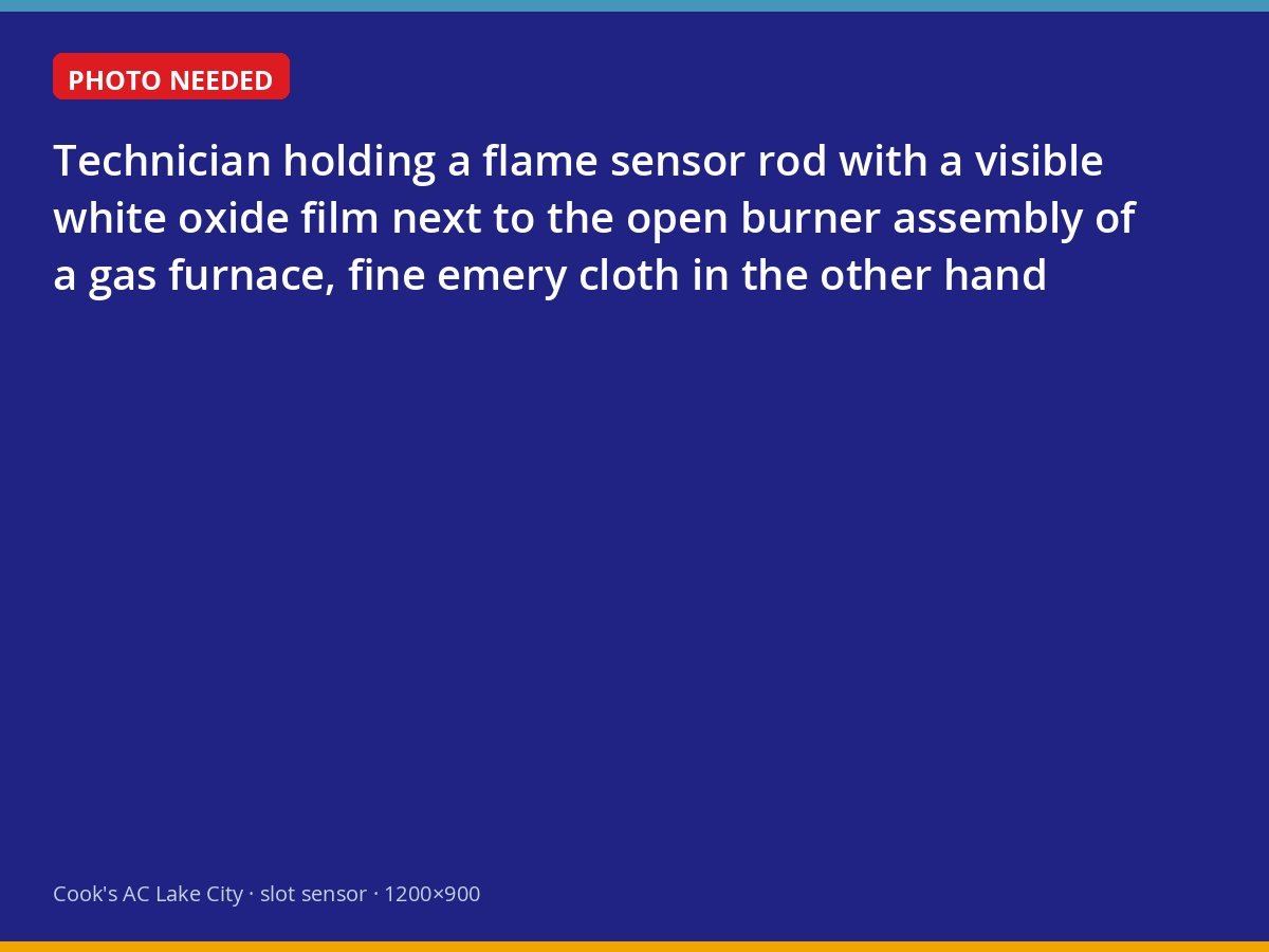 Technician cleaning a coated flame sensor from a gas furnace