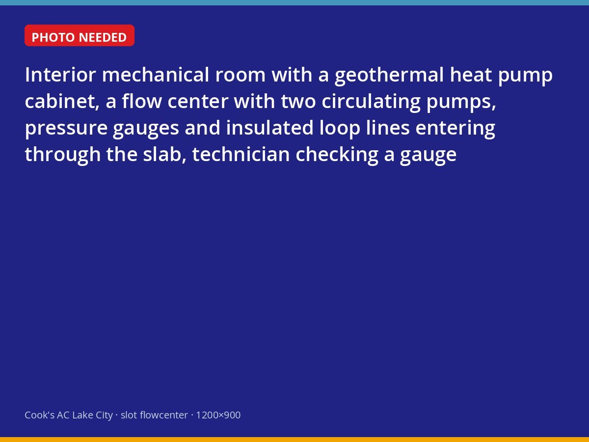 Geothermal heat pump and flow center inside a Lake City home's mechanical room