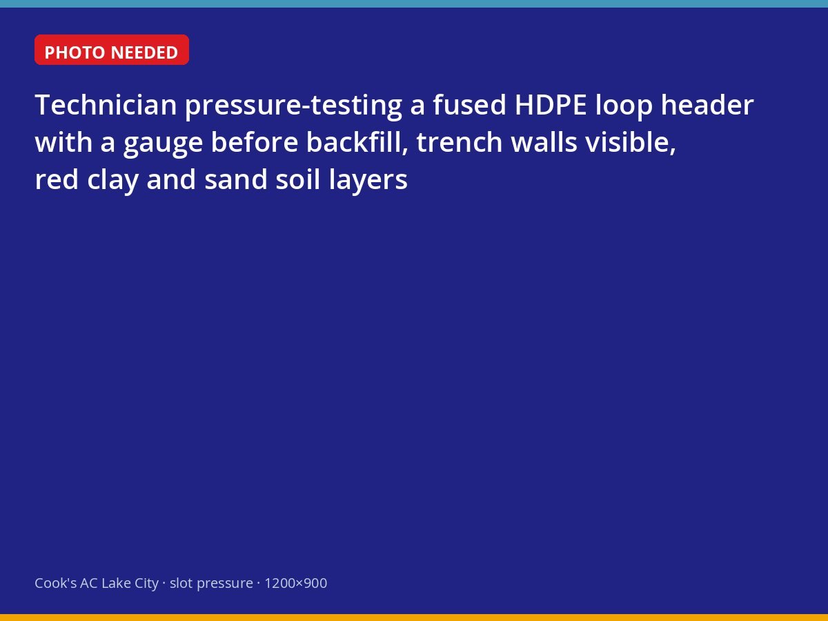 Pressure test on a geothermal loop header before the trench is backfilled