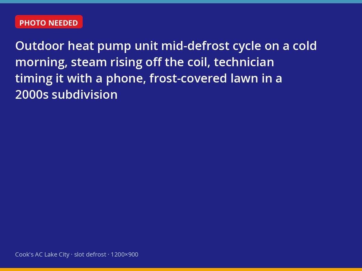 Heat pump going through a defrost cycle during a winter maintenance visit in Lake City