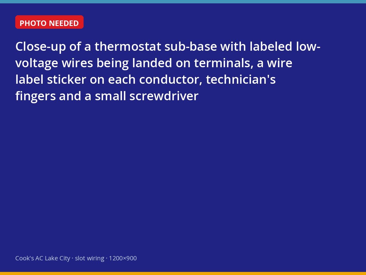 Low-voltage thermostat wires being connected to a new sub-base